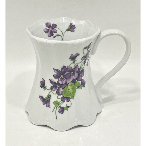 Violet Flower Mug Cup Mug Purple Tall February Teacup Cottagecore Garden - Picture 1 of 8